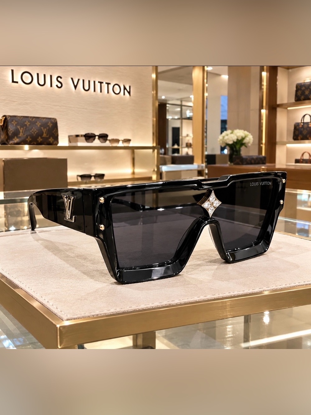 Louis Vuitton Black Cyclone Sunglasses with Crystal Star Accent